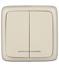 Выключатель Hegel Alfa двухклавишный накладной слоновая кость с подсветкой (ВА10-154-01)