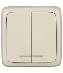 Изображение товара Выключатель Hegel Alfa двухклавишный накладной слоновая кость с подсветкой (ВА10-154-01)
