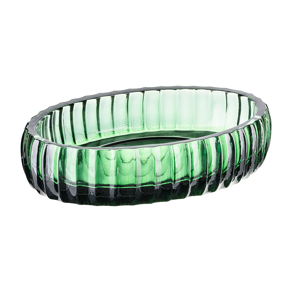 Изображение товара Мыльница Moroshka Ethnic из стекла зеленая настольная овальная