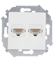 Розетка компьютерная Simon 15 встраиваемая белая 2хRJ45 (1591593-030) - фото 1