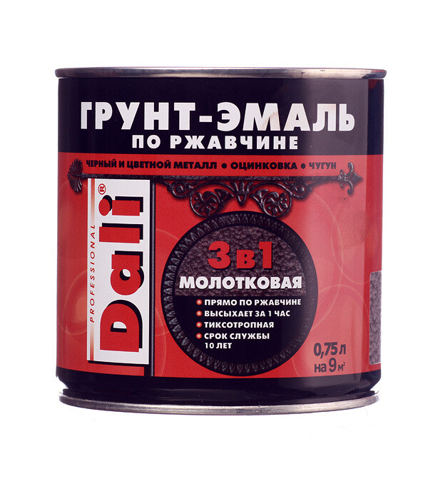 Изображение товара Грунт-эмаль по ржавчине Dali 3в1 серая молотковая глянцевая 0,75л