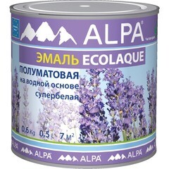 Эмаль на водной основе ALPA ECOLAQUE белая полуматовая 0,5л