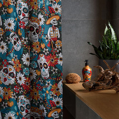 Штора для ванны Moroshka Los Muertos 1800х2000 мм полиэстер красная/синяя (T690-2) - фото 2