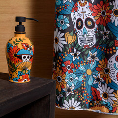 Штора для ванны Moroshka Los Muertos 1800х2000 мм полиэстер красная/синяя (T690-2) - фото 6