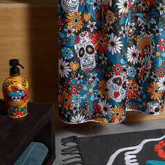 Штора для ванны Moroshka Los Muertos 1800х2000 мм полиэстер красная/синяя (T690-2) - фото 4