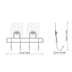 Вешалка для ванной Kleber Lite 4 крючка самоклеящаяся металл хром (KLE-LT004) - фото 6
