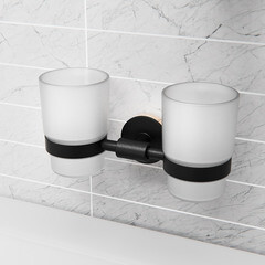 Стакан для ванной Fora Lord с держателем двойной стекло прозрачный/ металл черный (FOR-LORD039BL) - фото 3