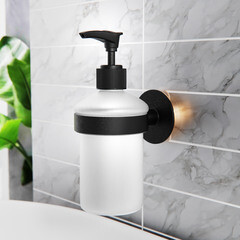 Дозатор для мыла Fora Lord с держателем стекло матовый/металл черный (FOR-Lord 041BL) - фото 2