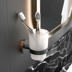 Стакан для ванной Fora Lord с держателем стекло прозрачный/ металл черный (FOR-LORD044BL) - фото 2