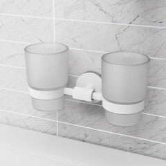 Стакан для ванной Fora Lord с держателем двойной стекло прозрачный/ металл белый (FOR-LORD039WT) - фото 3