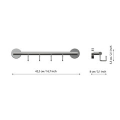 Вешалка для ванной Fora Long 4 крючка на шуруп силумин хром (L003) - фото 6