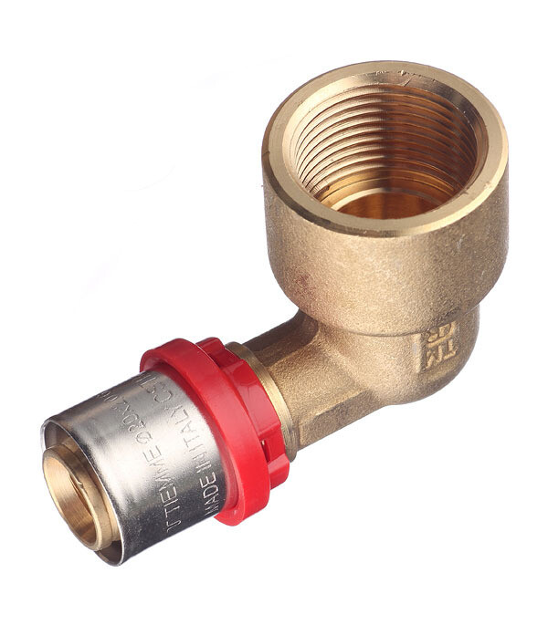 Изображение товара Угол Tiemme 20(пресс) х 3/4 ВР латунь для металлопластиковых труб Италия