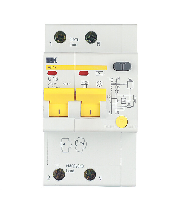 Изображение товара Автомат дифференциальный IEK Karat АД-12 16А 1P+N тип AC 30 мА