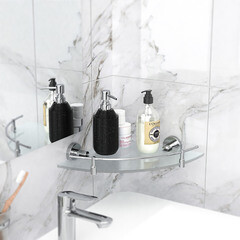 Полка для ванной Fora Long угловая 275х275х50 мм стекло/металл хром (L035M/1343) - фото 5