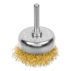 Щетка-крацовка чашечная со шпилькой латунированная стальная проволока d50 мм