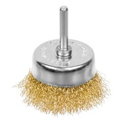Щетка-крацовка чашечная со шпилькой латунированная стальная проволока d65 мм