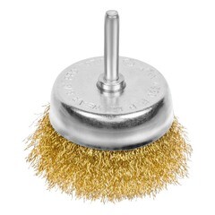 Щетка-крацовка чашечная со шпилькой латунированная стальная проволока d75 мм