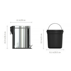 Ведро для мусора Fora с крышкой 5 л металл хром с педалью - фото 3