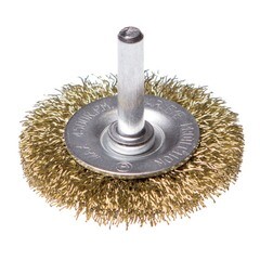 Щетка-крацовка дисковая со шпилькой латунированная стальная проволока d40 мм