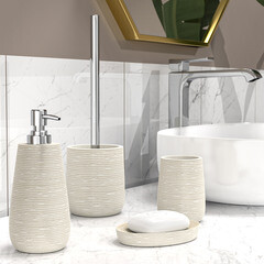 Стакан для ванной Fora Bricks настольный полирезин бежевый (FOR-BRK044BE) - фото 4