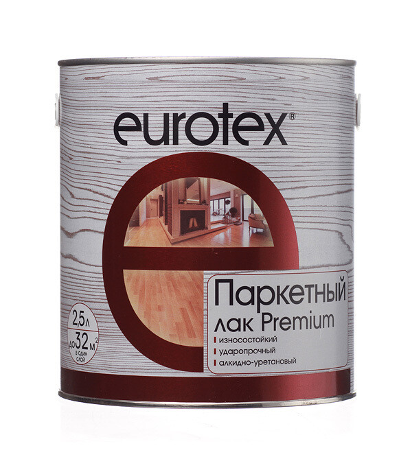 Изображение товара Лак алкидно-уретановый Eurotex Premium бесцветный 2,5 л яркий глянец для деревянных поверхностей
