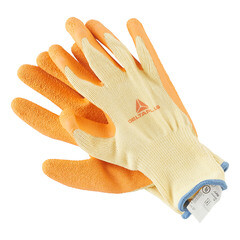 Перчатки х/б 10 нитей с латексным обливом Delta Plus VE730 желто-оранжевые XL - фото 5