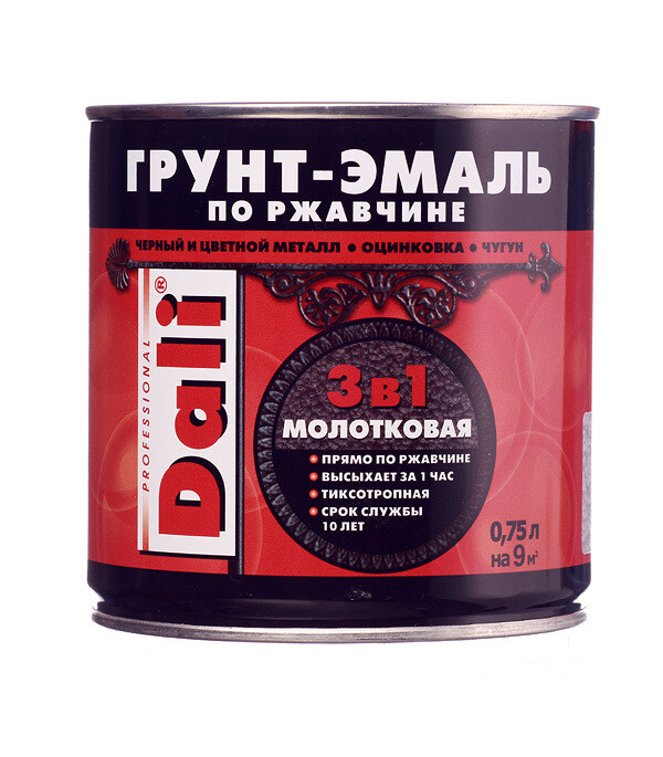 Изображение товара Грунт-эмаль по ржавчине Dali 3в1 серебристая молотковая глянцевая 0,75 л