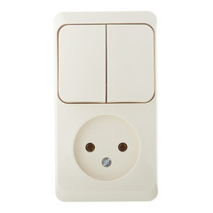 Изображение товара Блок выключатель и розетка Systeme Electric Этюд двухклавишный накладной кремовый (BPA16-205K)