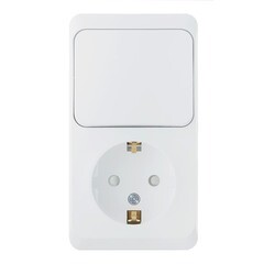 Изображение товара Блок выключатель и розетка Systeme Electric Этюд одноклавишный накладной белый (BPA16-201B)