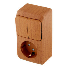 Блок выключатель и розетка Systeme Electric Этюд двухклавишный накладной бук (BPA16-202T) - фото 5