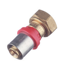 Изображение товара Соединитель прямой Tiemme с накидной гайкой и плоской прокладкой 16(пресс) х 1/2 ВР(г)