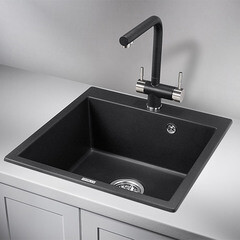 Мойка для кухни Granula 52х51х20 см врезная с сифоном кварц черная - фото 3
