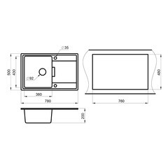 Мойка для кухни Granula 78х50х20 см врезная с крылом с сифоном кварц шварц - фото 2