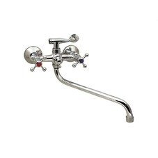 Смеситель эконом двухвент. для ванны, шаровый, лейка, шланг, настен, керам.кран-букса 1/2", (шт.)