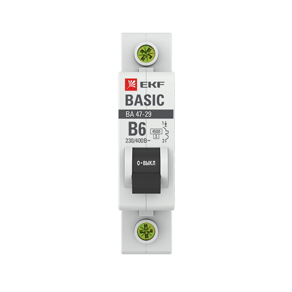 Изображение товара Автоматический выключатель модульный EKF Basic ВА 47-29 1P 6А тип B 4,5 кА 230 В (mcb4729-1-06-B)