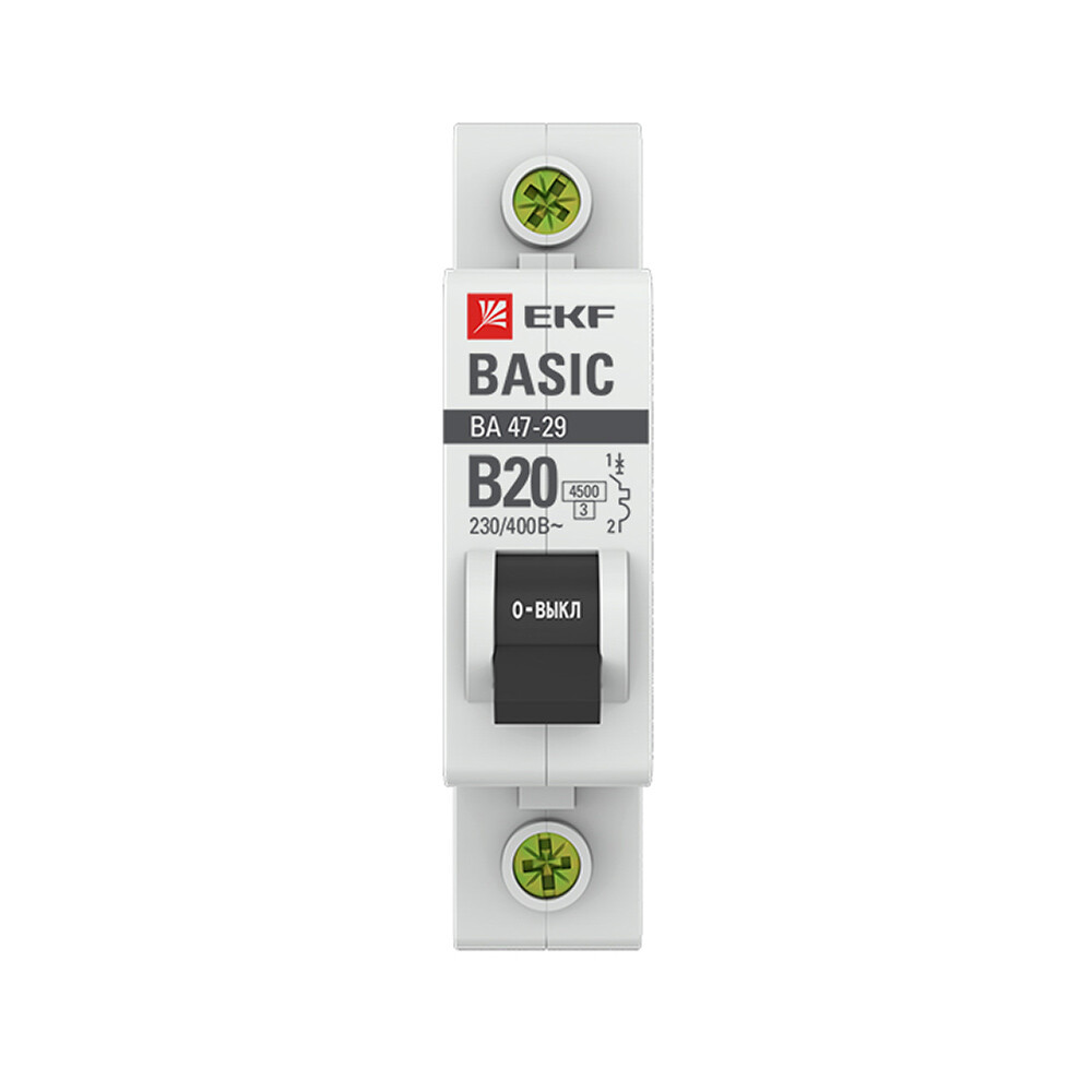 Изображение товара Автоматический выключатель модульный EKF Basic ВА 47-29 1P 20А тип B 4,5 кА 230 В (mcb4729-1-20-B)
