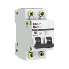 Автоматический выключатель EKF (mcb4729-2-06-B) 2P 6А тип В 4,5 кА 230 В на DIN-рейку