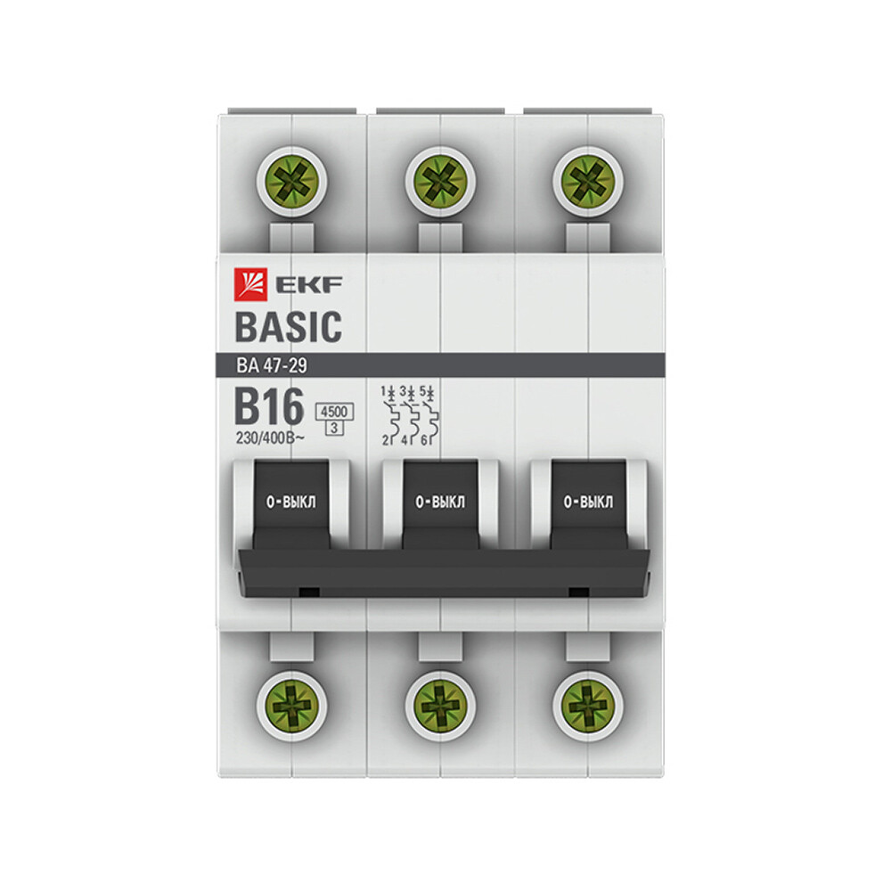 Изображение товара Автоматический выключатель модульный EKF Basic ВА 47-29 3P 16А IP20