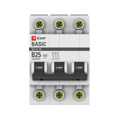Автоматический выключатель модульный EKF Basic ВА 47-29 3P 25А тип B 4,5 кА 400 В (mcb4729-3-25-B) - фото 1