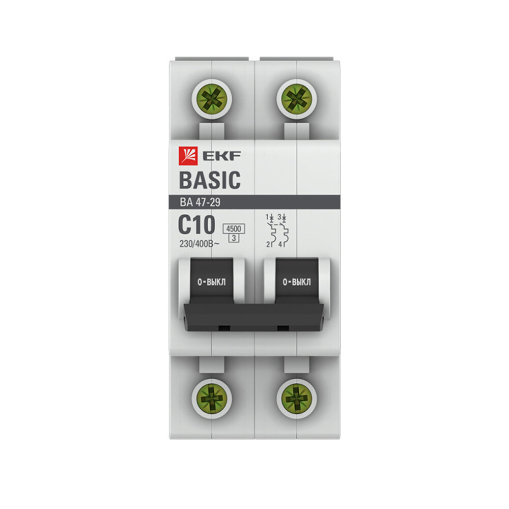 Изображение товара Автоматический выключатель модульный EKF Basic ВА 47-29 2P 10А тип C 4,5 кА 230 В (mcb4729-2-10C)