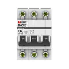 Автоматический выключатель модульный EKF Basic ВА 47-29 3P 63А тип C 4,5 кА 400 В (mcb4729-3-63C) - фото 1
