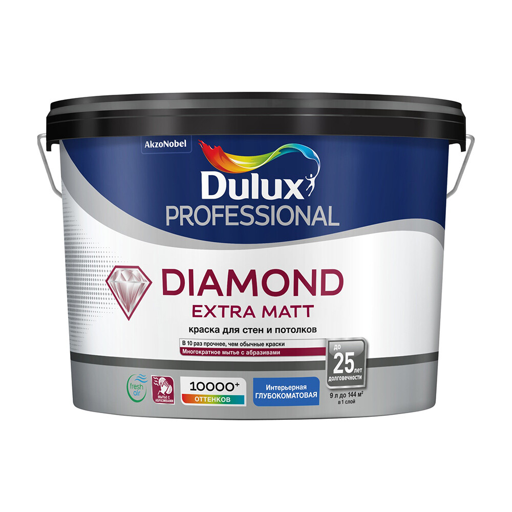 Изображение товара Краска Dulux/Luxium Diamond Extra Matt 9 л белая для стен и потолков