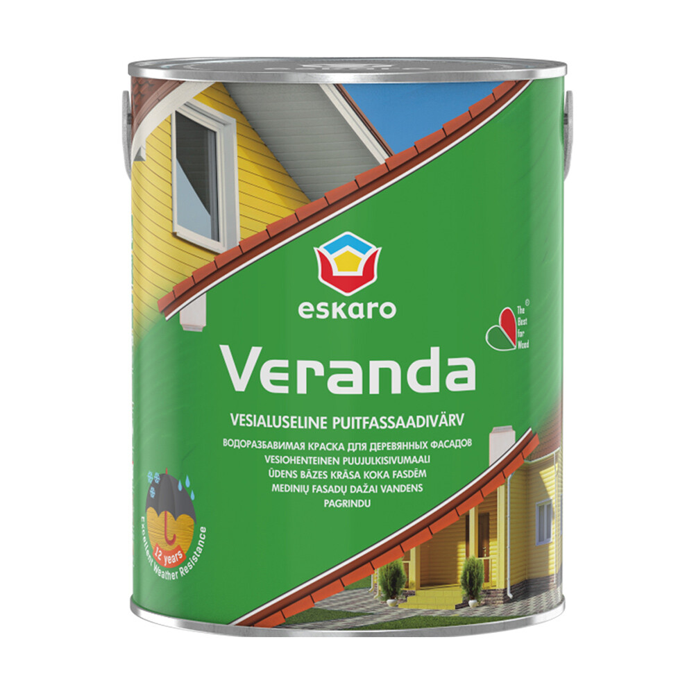Изображение товара Эмульсионная фасадная краска Eskaro Veranda для дерева, 2,85 л Белая