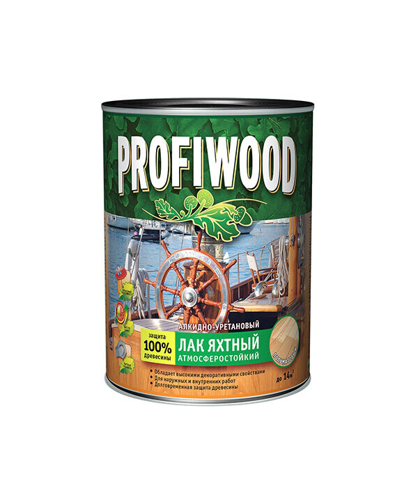 Изображение товара Лак алкидно-уретановый яхтный Profiwood бесцветный 0,8 л/0,7 кг полуматовый