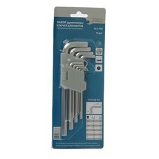 Набор ключей имбусовых удлиненных, 6 граней, 9 предметов, (уп.)