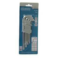 Набор ключей имбусовых удлиненных, 6 граней, 9 предметов, (уп.)