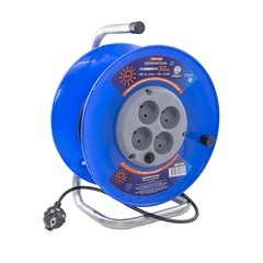 Удлинитель силовой на катушке, 4 розетки, ПВС 2х1,5мм², 16А, 3,5кВт, б/з, 30м, (шт.)