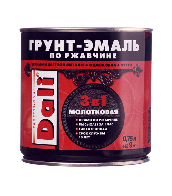 Изображение товара Грунт-эмаль по ржавчине 3в1 Dali коричневая молотковая глянцевая 0,75 л