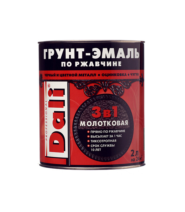 Изображение товара Грунт-эмаль по ржавчине 3в1 Dali зеленая молотковая глянцевая 2 л