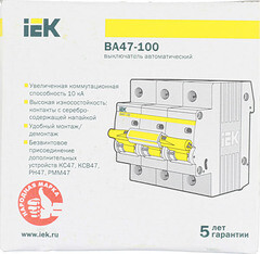 Автоматический выключатель модульный IEK Karat ВА 47-100 3P 100А тип C 10 кА 400 В (MVA40-3-100-C) - фото 3